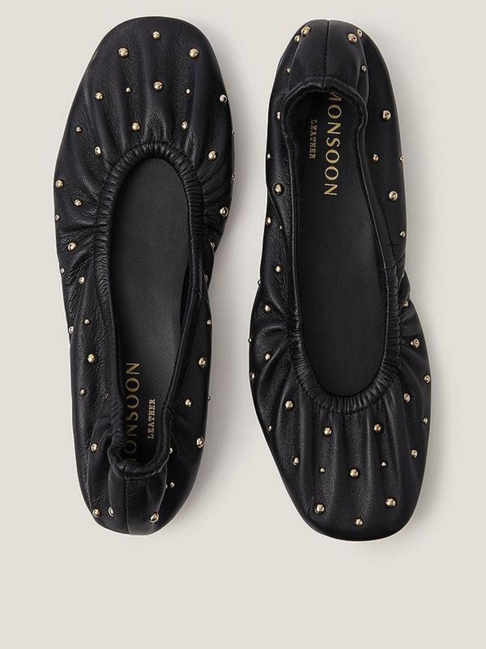 Monsoon Black Leather Studded Ballet Flats